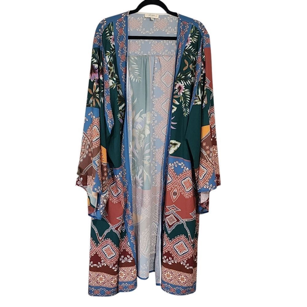 Umgee Kimono Multicolor Patchwork Paisley Boho Open Front 1X/2X
